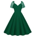 thumbnail image 1 of AherBiu Vintage Dresses for Women 1950s Chiffon Cap Sleeve Retro Ruched Ruffle Homecoming Midi Dress, 1 of 6