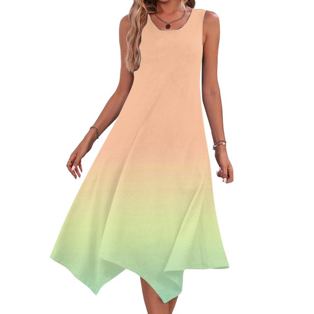 Ovzne Robes Grande Taille pour Femmes Rondes Robe d'Été Robes Sans Manches Col Rond à Cordon Décontracté Robe Trapèze Mini Robe de Printemps en Liquidation
