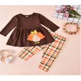 thumbnail image 3 of Toddler Girl Thanksgiving Turkey Print Tops Plaid Pants 3Pcs Outfits, 3 of 6