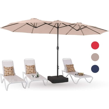 Parasols de Patio Grands de 15 Pi avec Base Incluse, Parasol de Marché Rectangulaire Double Face pour l'Extérieur avec Support, Parasols d'Extérieur pour Bord de Piscine, Pelouse, Cour Arrière, Beige