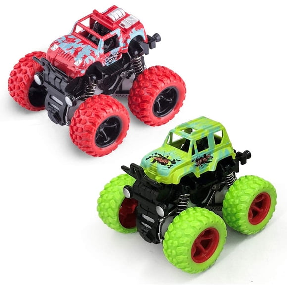 Monster Trucks Toys, Monster Trucks Inertia Car Toys Friction Powered Cars for Kids -2 Pack (Red and Green)