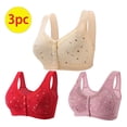 thumbnail image 2 of Lenpel Women's Plus Size Front Closure Bras 3 Pc No Underwire Printed Full Coverage Bralettes Comfortable Everyday Bras(Red,Small), 2 of 6