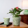 thumbnail image 3 of Hometrends 8" Ceramic Round Leaf Planter Pot-Green, 3 of 7