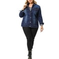 thumbnail image 2 of Agnes Orinda Women's Plus Size Jean Jacket Stitching Button Washed Denim Outerwear Coat L Dark Blue, 2 of 8