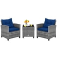 thumbnail image 2 of Costway 3PCS Patio Rattan Furniture Bistro Set Cushioned Sofas Side Table Armrest Navy, 2 of 10