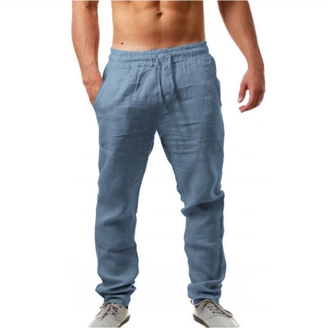 Mens Linen Pants Casual Drawstring Loose Lightweight Mens Pants Yoga Summer Beach Trousers