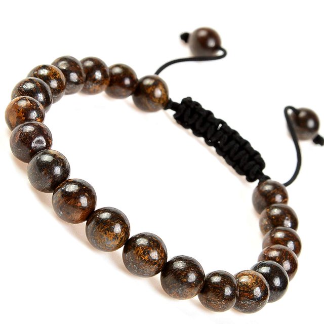Natural Healing Power Gemstone Crystal Beads Unisex Adjustable Macrame Bracelets 8mm,Bronzite