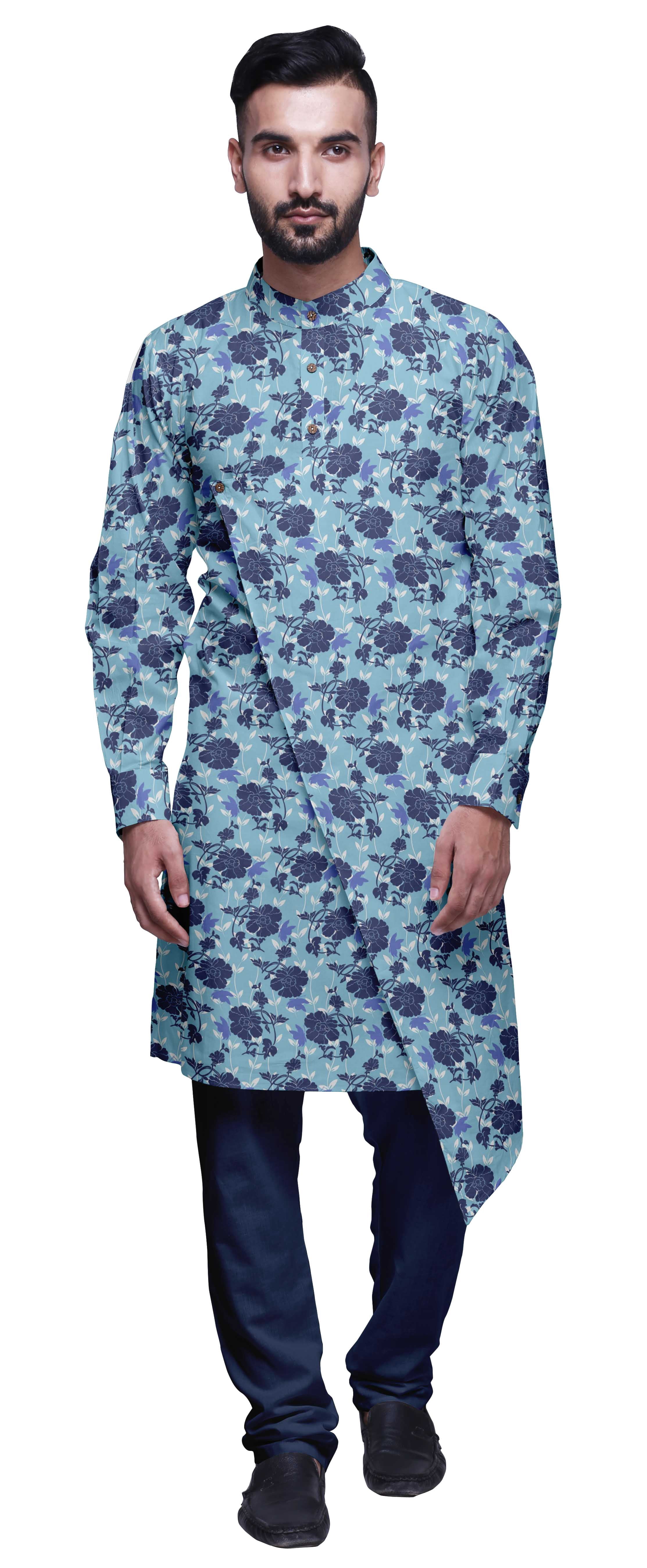 Atasi Kurta Pyjama de Designer pour Hommes Ensemble Kurta Angrakha Imprimé Vêtements d'Été