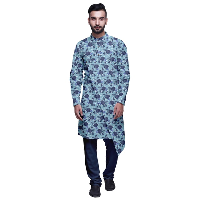 Atasi Designer Kurta Pajama for Men Printed Angrakha Kurta Set Summer Clothing