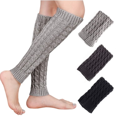 Women's long leg warmers, 3 pairs of women's leg warmers / thicken leg warmers gray-white black-white one-size