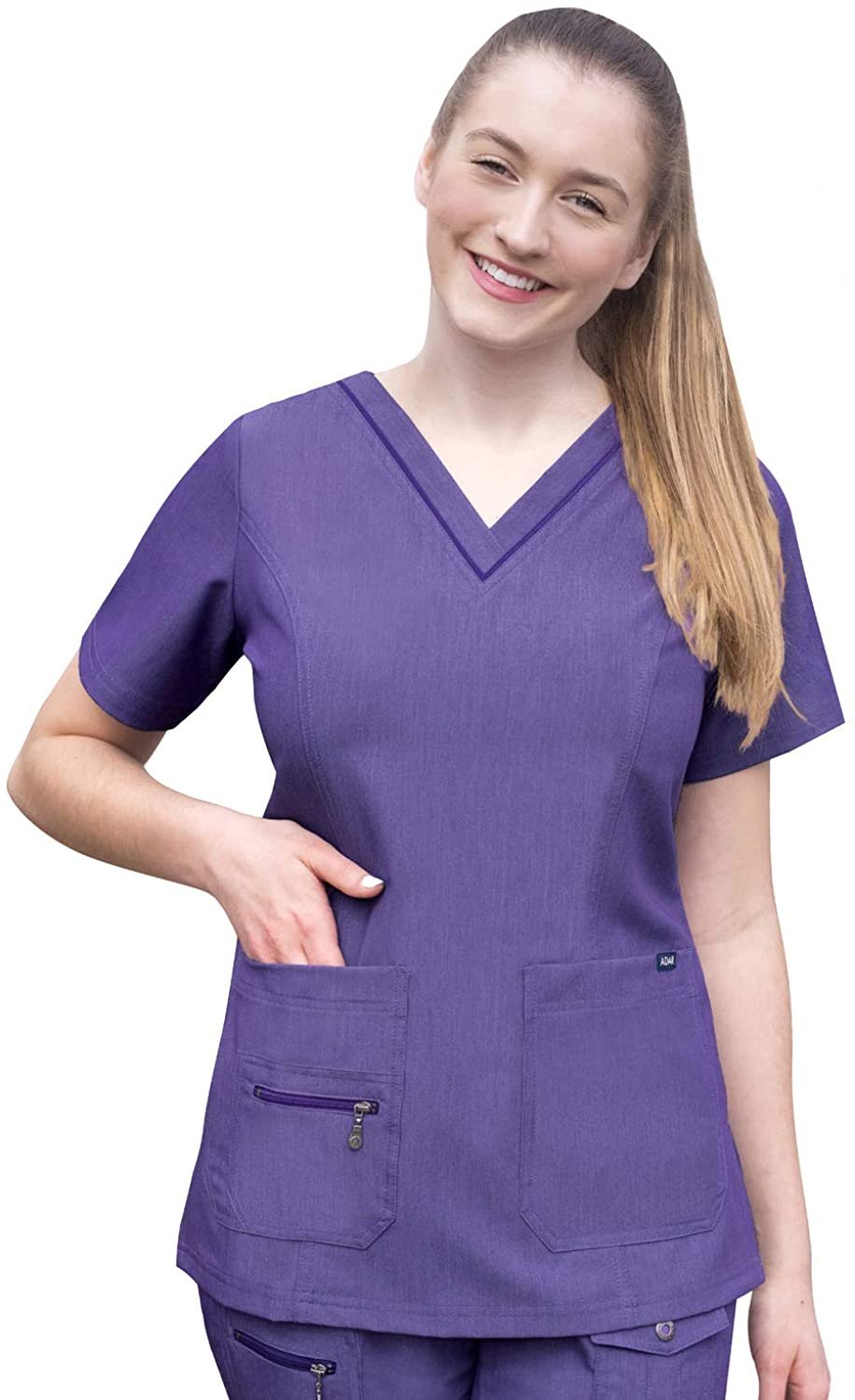 Adar Pro Heather Sarraus pour Femmes - Haut de Sarrau à Encolure en V Rehaussée - P4212H - Heather Grape - 3X