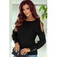 thumbnail image 1 of Women's Black Asymmetrical Cut Out Buttoned Long Sleeve Top, 1 of 5