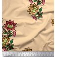 thumbnail image 1 of Soimoi Polyester Crepe Fabric Leaves & Floral Block Printed Fabric 1 Yard 52 Inch Wide, 1 of 3