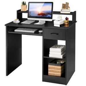 Costway Bureau d'ordinateur avec ou sans ordinateur & 2-Tier Étagères de rangement ouvertes pour le bureau intérieur