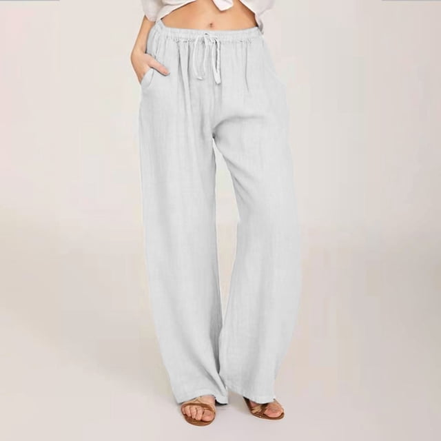 zanvin Pantalon Cargo à Jambe Grand pour Femmes, Décontracté, Uni, en Coton et Lin, avec Cordon de Serrage et Taille Élastique