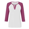 thumbnail image 4 of ManxiVoo Relaxed Fit Womens Top V Neck 3 4 Sleeve Button Front Shirt with Raglan Sleeves for Summer S Size Hot Pink, 4 of 5