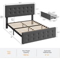 thumbnail image 2 of Full Size Bed Frame with 4 Storage Drawers and Headboard, Linen Upholstered Platform Bed Frame with Wooden Slats Support, Button Tufted Design, No Box Spring Needed, Dark Grey, 2 of 9