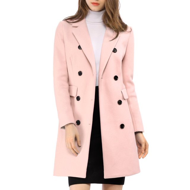 INSPIRE CHIC Women's Notched Lapel Collar Double Breasted Mid Length Overcoat