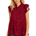 thumbnail image 4 of facefd Chemise Femme à Volants Sans Manches Blouse Imprimée Col Claudine Fille Col Claudine Chemise Haut, Rouge Vin, TTG, 4 of 6