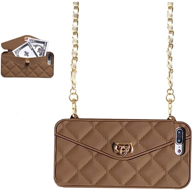 Wallet Case Compatible with iPhone, Pretty Luxury Bag Design, Purse Flip Card Pouch Cover Soft Silicone Case with Hand Holder Long Shoulder Strap(Brown,iPhone 11 Pro)