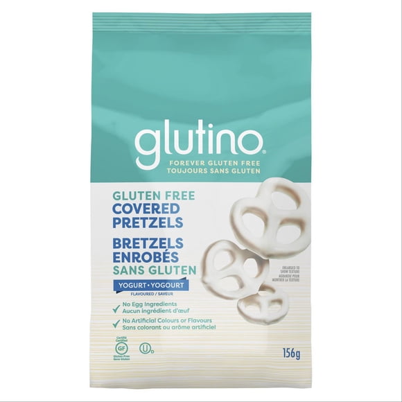 Glutino Gluten Free Covered Pretzels – Yogurt Flavour - No Artificial Colours or Flavours - No Egg Ingredients - Non-GMO Project Certified and Kosher - Certified Yogurt Flavoured Pretzels - 156 g