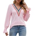 thumbnail image 1 of CEHVOM T-shirt Ample Uni à Col en V à Manches Longues pour Femme Liquidation, 1 of 5