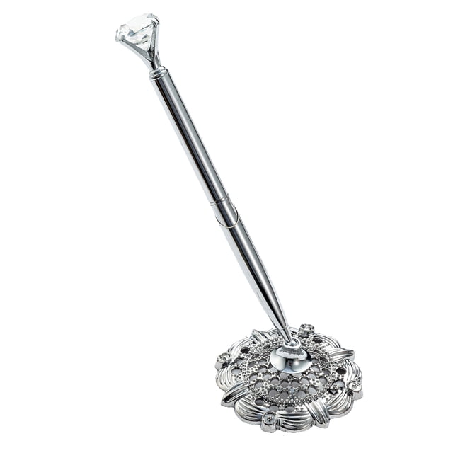 ZLight Ballpoint Pens Metal Wedding Ball Pen Guest Smooth Writing Tool Bank Counter Business Office Accessory Big Jewel/Silver 1Set