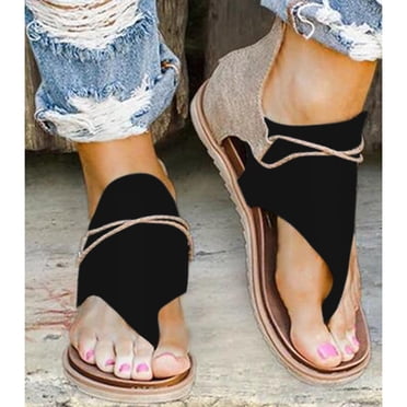Pisexur Women's Posh Gladiator Sandals Casual Comfy Vintage Summer Flip Flop Flat Sandals with Zipper