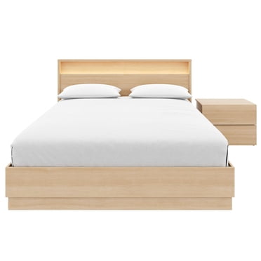 Hudson 3 Piece Queen Size Bedroom Set with Slatted Bedframe, Headboard with Integrated Light, 1 Nightstand