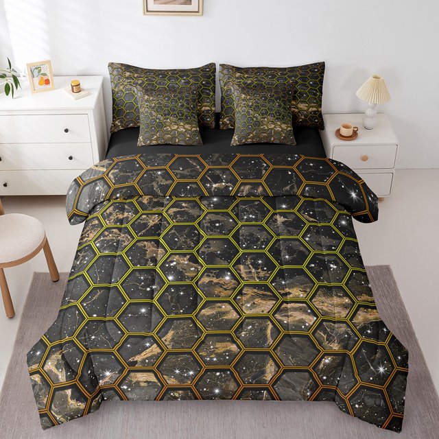 Erosebridal Geometry Bedding Sets Full Size, Bling Stars Comforter Sets with Sheets, Octer Space Room Decor, Reversible 7-Piece