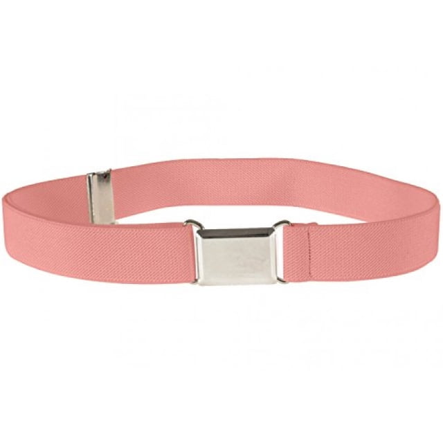 Kids Elastic Adjustable Strech Belt With Silver Square Buckle - Peach