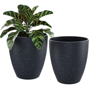 QCQHDU Plant Pots Set of 2 Pack,10 Inch Plant Pot for Indoor and Outdoor Plants with Drainage Hole,Flower Pots Modern Decorative Planter for Garden Plants (Grey)
