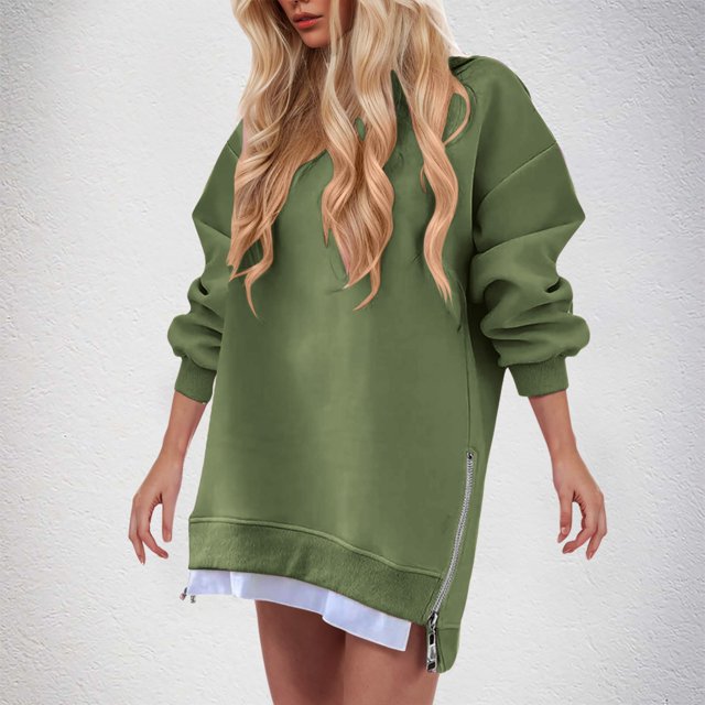 Gspmoly Robes Grande Taille pour Femmes aux Formes, Mode Femmes Décontracté à Empiècements Fermeture Éclair Latérale Col Rond Chandail Uni Manches Longues Robes Robes de Cocktail jusqu'à 70 % de Rabais