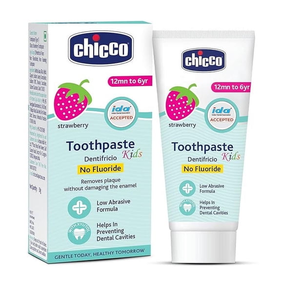 Chicco Dentifrice pour Enfants (1a-6a), Saveur Fraise, 50g / Sans Fluorure / Élimine la Plaque, Aide à Prévenir les Caries