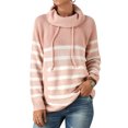 thumbnail image 1 of Women Stripe Turtle Neck Pocket Front Long Sleeve Knitted Sweater, 1 of 7