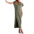 thumbnail image 4 of Kmbangi Robes Longues Noires pour Femmes pour l'Été 2023, Manches Chauve-Souris Courtes Col Rond Fendu Robe de Plage Décontractée, 4 of 8