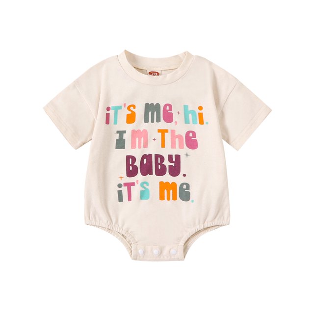 SUNSIOM Barboteuse d'Été pour Bébé Imprimé Lettre Col Rond Manches Courtes Justaucorps pour Garçons Filles