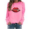 thumbnail image 2 of 2023 Chandail de Mode pour Femmes Rabais de 50 % Liquidation Mode pour Dames Fermeture Éclair Lèvres Imprimé Graphique Manche Col Rond Chandail, 2 of 8