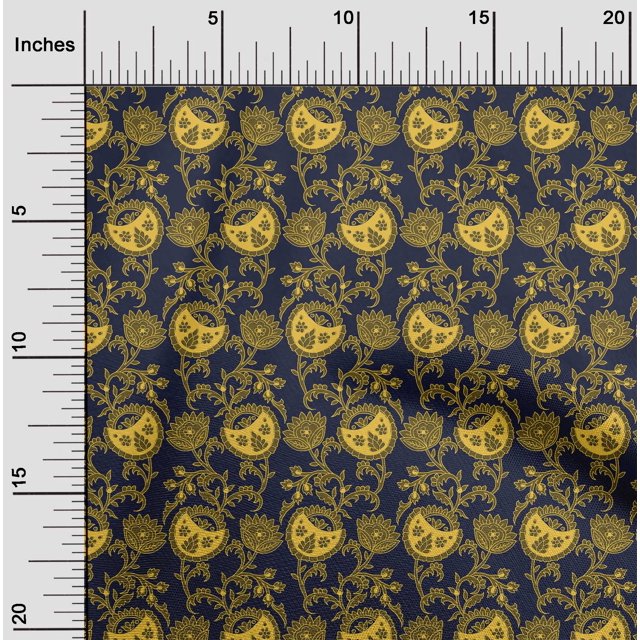 oneOone Cotton Cambric Fabric Leaves & Floral Block Print Sewing Fabric BTY 56 Inch Wide