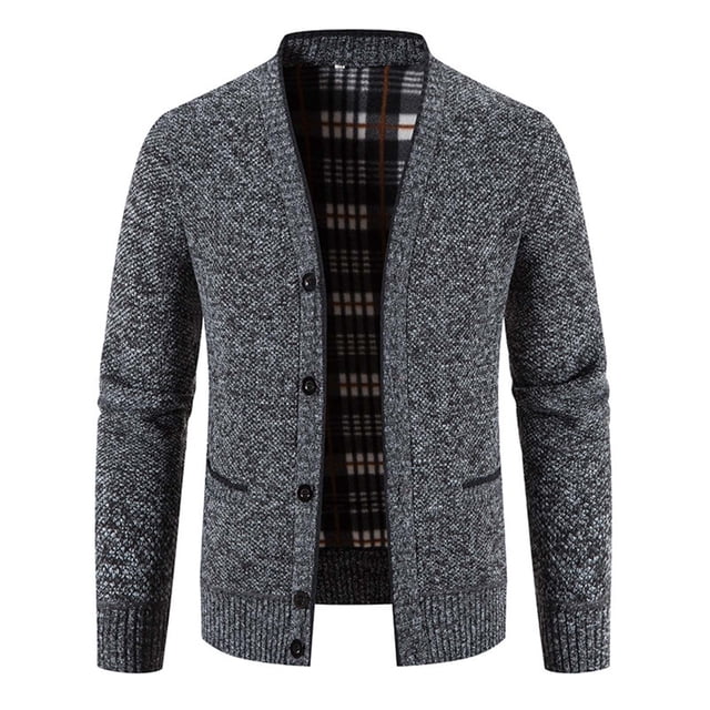Grrvtrz Men Cardigans Sweaters Winter Thicker Warm Sweaterscoats Outwear V-Neck Casual Button Down Slim Fit Sweaters with Pockets