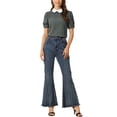 thumbnail image 2 of INSPIRE CHIC Women's Contrast Peter Pan Collar Puff Short Sleeve Pleated Blosue Grey XL, 2 of 5