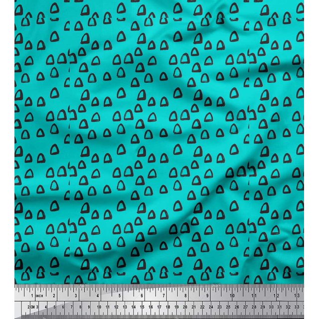 Soimoi Green Cotton Cambric Fabric Triangle Geometric Print Sewing Fabric Yard 56 Inch Wide