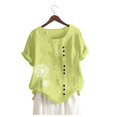 thumbnail image 3 of Plus Size Tops For Womens Casual Loose Button Linen Plus Size Daily Boho Tanic T-Shirt Blouse Tops, 3 of 6