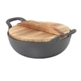 thumbnail image 1 of Cast Iron Wok Pan with 2 Handle and Wooden Lid, Uncoated Flat Bottom Wok, Chinese Wok Stir Fry Pan Chinese Pan Mini Wok for Induction, Electric, Gas Stoves, Practical Gift, 1 of 7
