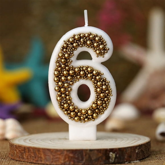 Linnome Gold Macaron Number Birthday Candles Pearl Decor Wax for Cake Celebration Party Supplies 3.54x2.36x0.78in