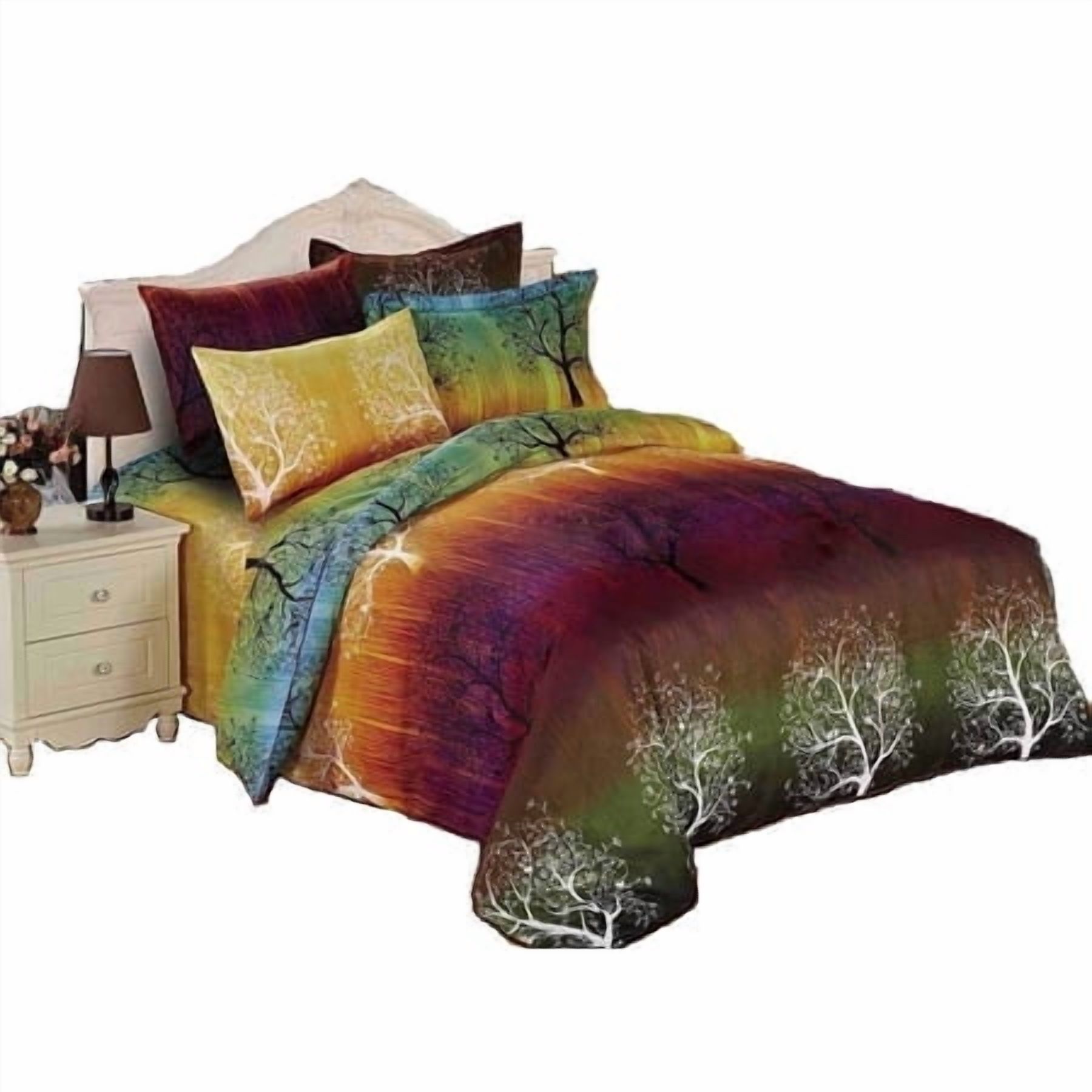 Swanson Beddings Rainbow Tree 3pc Duvet Bedding Set: Duvet Cover and Two Pillowcases (Full)