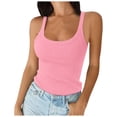 thumbnail image 1 of Women Spaghetti Strap Scoop Neck Ribbed Tank Tops Slim Fitted Cotton Camisole Basic Sleeveless Layering Shirts, 1 of 4