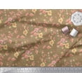 thumbnail image 2 of Soimoi Brown Poly Georgette Fabric Leaves & Azalea Floral Printed Fabric 1 Yard 42 Inch Wide, 2 of 3