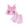 thumbnail image 1 of Toddler Baby Girl Summer Clothes Watermelon Print Tank Tops Ruffle Cuffs Shorts 2Pcs Sweet Outfit, 1 of 8