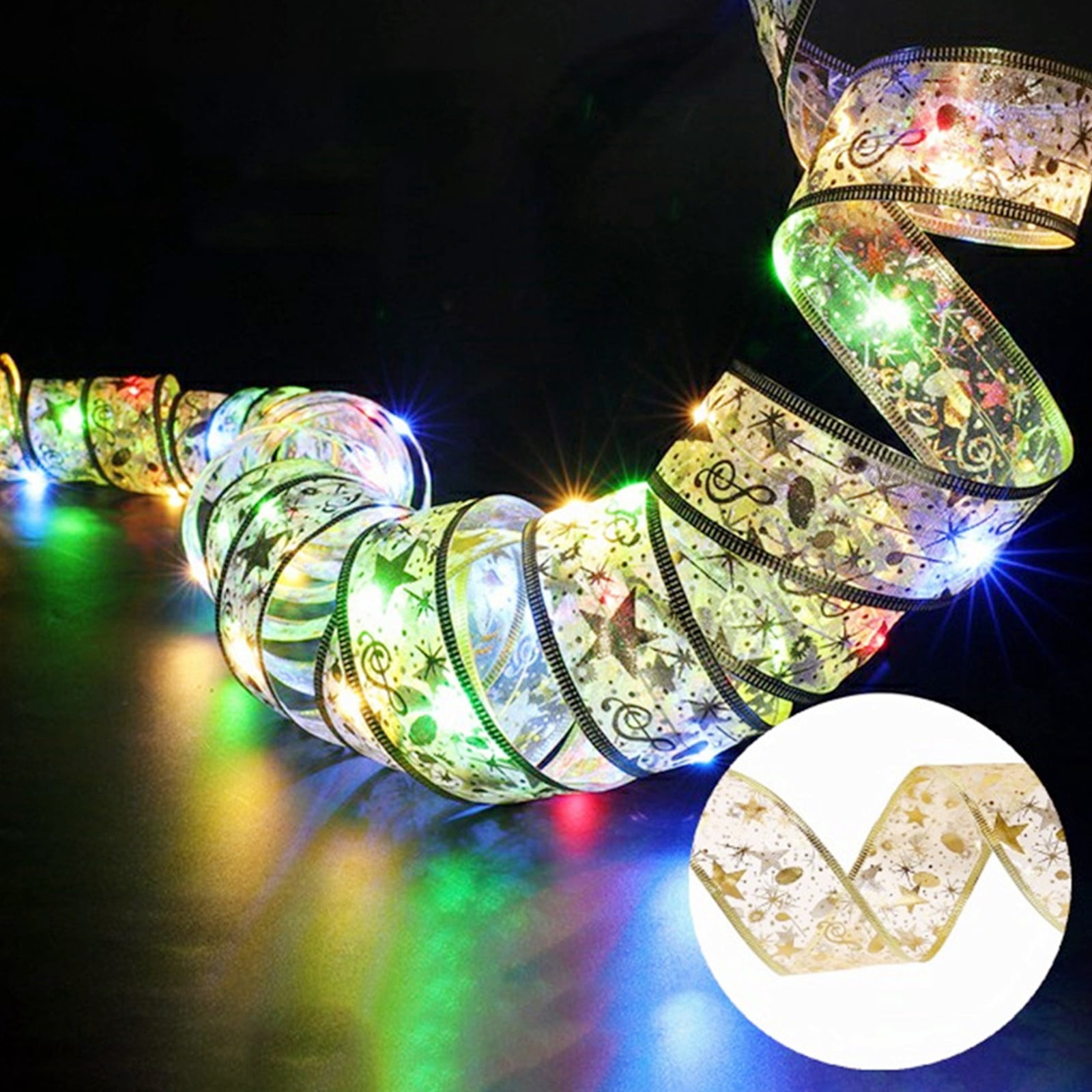 16.4ft 50 LED Ribbon Christmas Lights Decoration String Lights for Christmas Tree Fairy Light String, Battery Operated Backyard Lighting for Indoor and Outdoor Garden Patio Party